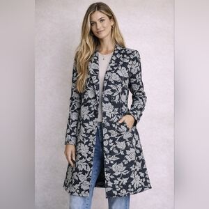 Rachel Roy Tapestry Coat Black Gray Embroidered L